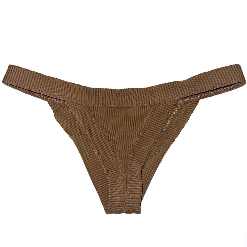 Frankies Bikinis Cole Ribbed Brownie Tan Cheeky Skimpy Bikini Bottom Size S